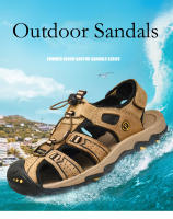 Sandalias de cuero genuino para hombre, zapatos de playa de piel de vaca transpirables, sandalias deportivas para senderismo al aire libre, sandalias romanas para hombre - details 2
