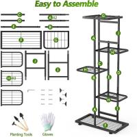 Estante de Almacenamiento para Plantas Metal Negro, Herramientas de Jardín y Guantes, 141 cm, Para Interior y Exterior, Escaleras para Plantas, para Balcón - details 69