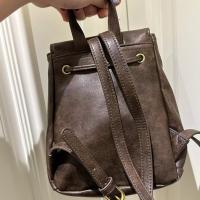 Mochila con solapa y cordón de cuero PU para mujer, bolso de hombro de gran capacidad a la moda, estilo coreano, Color sólido, para libros escolares - details 7