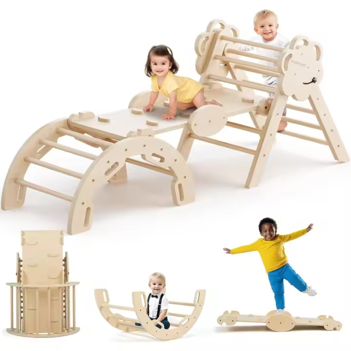 Triángulo de Escalada Montessori 8 en 1 con Arco y Rampa, Set Infantil Plegable, Juguete de Madera Resistente para Interior, Niños 18 Meses-6 años - 1