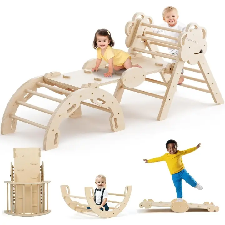 Triángulo de Escalada Montessori 8 en 1 con Arco y Rampa, Set Infantil Plegable, Juguete de Madera Resistente para Interior, Niños 18 Meses-6 años - 1