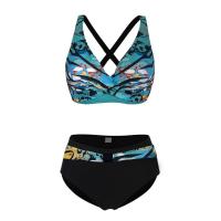 Traje de Baño de Dos Piezas Estilo Vintage Tanga Alto con Impresión Retro Material de Dacron - details 3