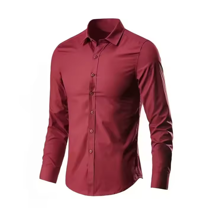 Camisa de vestir para hombre elástica primavera otoño manga larga antiarrugas planchado libre negocios sin bolsillo suave moda suave delgado - 1