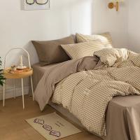 Juego de Ropa de Cama con Estampado a Cuadros Estilo Japonés Súper Suave para la Piel Algodón Lavado Cubierta de Edredón y Sábana Lina de Tela para el Hogar - details 9
