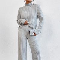 Conjuntos de dos piezas a la moda para mujer, tops y pantalones informales con cuello alto para mujer - details 2