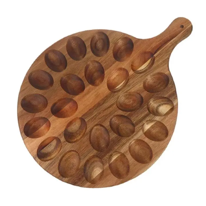 Bandeja de servicio de huevos de madera con asa, plato de comida artesanal de madera, sonido duradero, doble cara, desayuno, 24 rejillas - 1