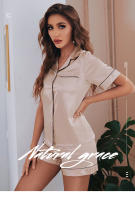 Conjunto de pijamas de satén para mujer, Tops y pantalones cortos con botones, traje de pijama de 2 piezas, ropa de dormir para mujer, ropa de descanso para verano - details 18