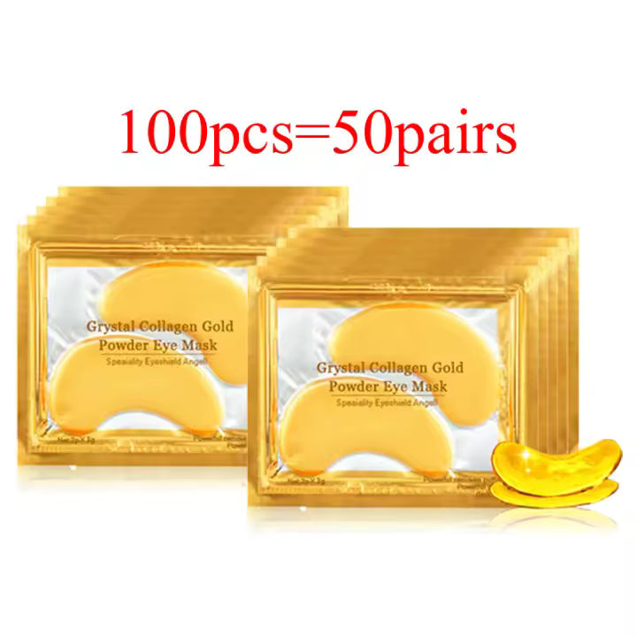 Máscaras de Ojos de Colágeno Dorado 100pcs Anti-Envejecimiento, Adiós a las Ojeras, Hidratante - 1