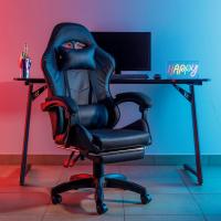 Gaming con Respaldo Ergonómico Inclinable y Altura Ajustable, Silla de Oficina con Soporte Lumbar, Acolchado y Reposapiés Extraíble, Negro, 58x66x114-124 cm - details 1