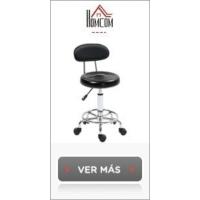 Taburete giratorio con ruedas y respaldo, taburete de trabajo con altura regulable de 78-93 cm, asiento tapizado en cuero sintético negro. - details 4