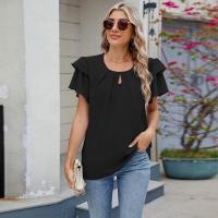 Tops elegantes de Color sólido para mujer, blusa holgada de manga corta, nueva camisa de gasa con cuello redondo para mujer - details 10