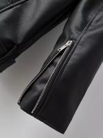 TRAFZA, chaquetas de cuero para mujer de primavera, cuello vuelto, charretera con remaches, abrigo de motociclista con cremallera, prendas de vestir holgadas de cuero suave de imitación para mujer de otoño - details 6