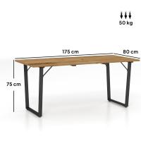 Mesa de Jardín de Madera Rectangular Estructura de Acero y Encimera de Listones 175x80x75 cm - details 2