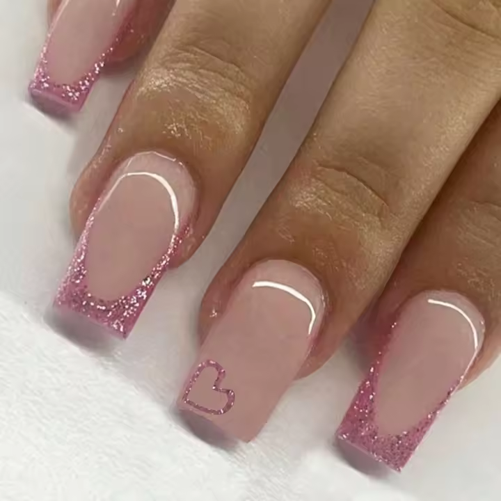 Set de Uñas Postizas Rosa Morada 24PCS Diseño Francés Amor para Fiesta Verano - 1