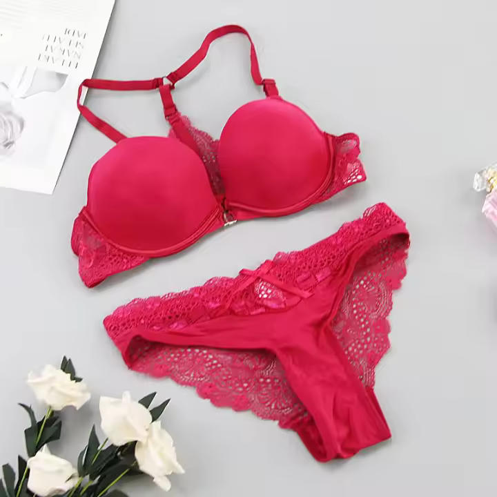 Conjunto de Lencería Sin Costuras de Moda para Mujeres Top de Encaje Deslizable Pequeño - 1