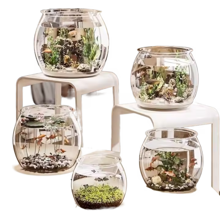 Pecera redonda Ultra transparente, pecera dorada, pecera de escritorio para el hogar, inastillable, vista de 360 ​​grados, acuario pequeño de escritorio - 1