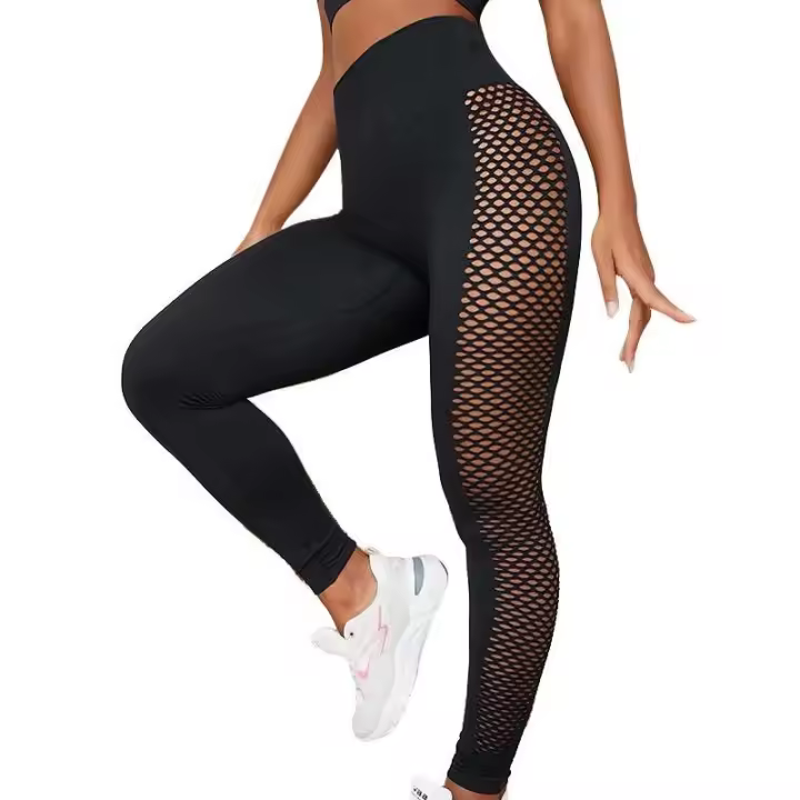 Body de gimnasio de cintura alta sin costuras para yoga Push Up para mujer, pantalones deportivos de entrenamiento para correr de malla negra - 1