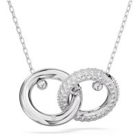 Collar con colgante de anillos dobles Swarovski, collar con dije de círculo redondo de circón pavimentado de plata 925, regalo de joyería para mujer - details 1