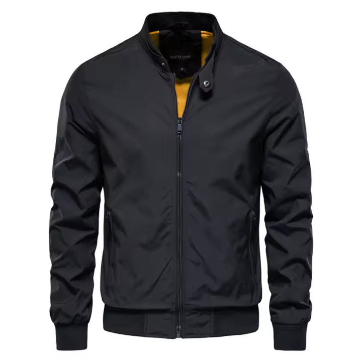 Men's solid color baseball casual jacket, high neck, autumn high-quality tight fitting jacket - 1