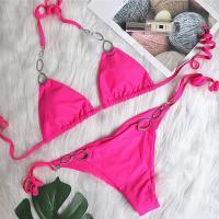 Traje de baño dividido de la correa del color sólido de las mujeres del diamante artificial de los nuevos accesorios del metal atractivo del bikini del día de fiesta - details 24