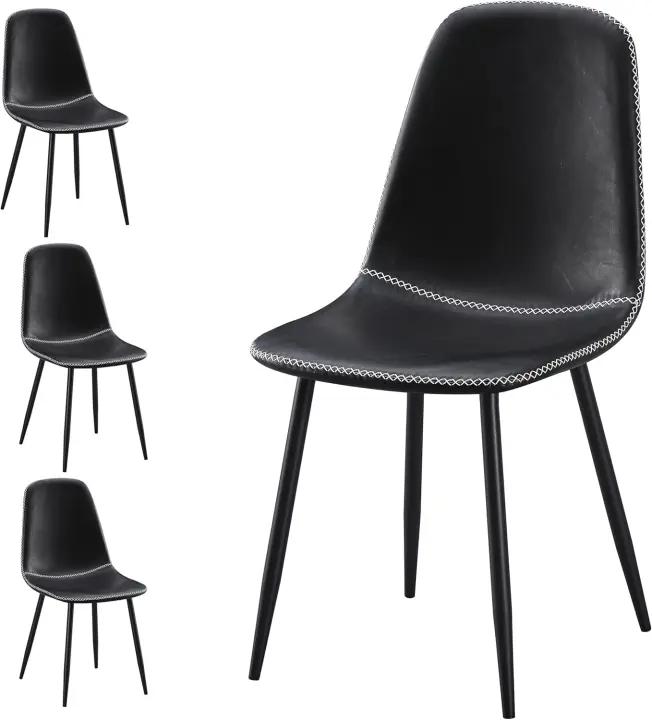 Juego de 4 Sillas de Comedor Estilo Vintage-Nórdico Patas de Metal Ideal para Comedor, Sala de Estar, Dormitorio, Cocina, Oficina Color Negro - 1