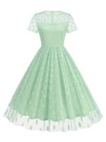 Elegante Vestido Largo con Cinturón de Polka Dot Vintage Manga Corta, Cuello Redondo, Faldas Plisadas para Mujeres en la Moda Retro para Fiestas Nocturnas - details 14
