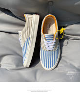 Zapatos de tablero bajos a rayas azul-marrón, talla extra grande para hombre y mujer, los mismos zapatos casuales versátiles. - details 5