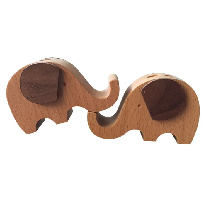 Portalápices de elefante de madera para mujer, soporte para teléfono, decoración de escritorio, regalos para elefante - 1