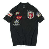 2024ss vintage us size top gun polo camisa hombres marcas de ropa verano bordado manga corta militar fuerza aérea ejército - details 3