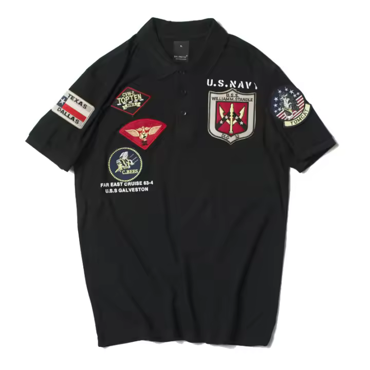 2024ss vintage us size top gun polo camisa hombres marcas de ropa verano bordado manga corta militar fuerza aérea ejército - 1
