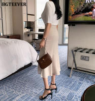BGTEEVER Chic Elegant High Waist Ladies Solid Mermaid Skirts Spring Summer Fashion Ladies Slim Package Hip Mid-Length Skirts - details 9