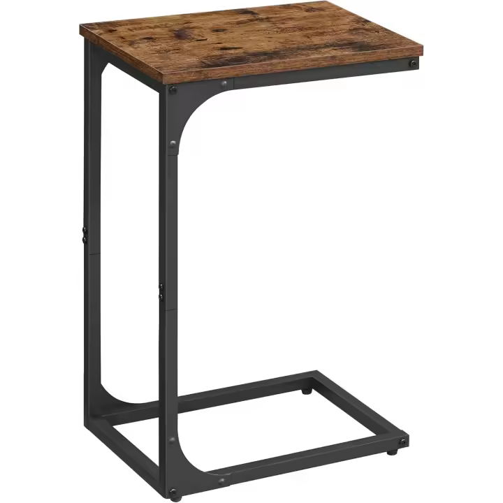 Mesa Auxiliar Industrial para Sofá Mesa de Noche en C, Bandeja de TV para Sala de Estar, Dormitorio, Estilo Rústico Marrón y Negro - 1