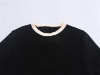 Elegante negro con manga corta, cuello redondo, bolsillos con botones, punto ancho para mujer, verano - details 3