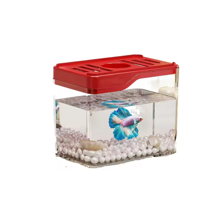 Mini pecera transparente para acuario, resistente a caídas, inastillable, tanque de tortuga cuadrado, transpirable, tanque ecológico para oficina y sala de estar - 1