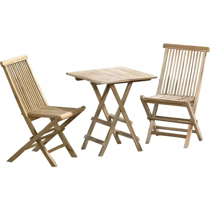 jardín de tres piezas de madera de teca, silla plegable y mesa plegable cuadrada de - 1