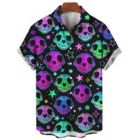 Camisa hawaiana de manga corta holgada y transpirable con estampado 3D de terror del diablo para hombre para el verano de 2022 - details 2