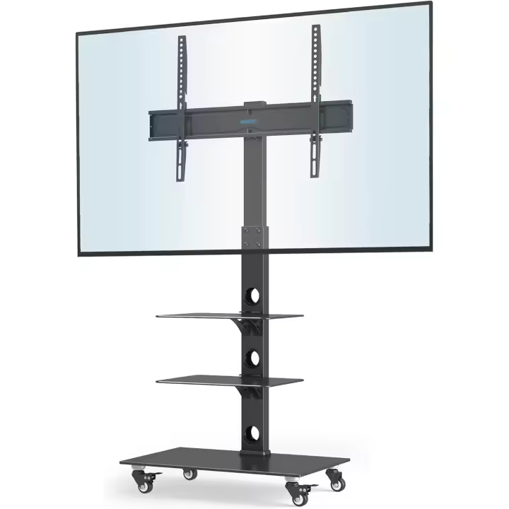 Soporte TV Ruedas para Pantallas de Plasma/LCD/LED de 30-70 Pulgadas hasta 40 kg, Soporte TV Suelo con 6 Ajustes de Altura Ajustable de Vidrio Templado de 3 Niveles, MAX VESA 600x400 mm - 1