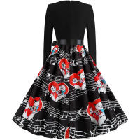 Women plaid print long sleeve vintage a line party dress v neck - details 95