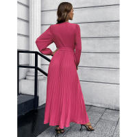 Vestido largo casual con cuello en V Murder de pliegues y encaje para damas 2025 - details 4