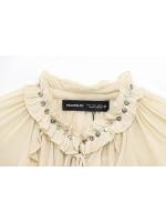 UrbanUrbanity Shouxing Camisa De Manga Larga Casual De Estilo Romántico Decorativo Laminado Para Mujer - details 3