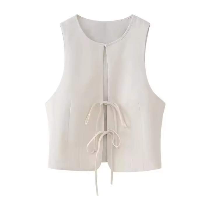 BUNO-Tops sin mangas con pajarita para mujer, chaleco ajustado con cuello redondo, ropa de calle a la moda, camisetas blancas para mujer 2025 - 1