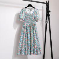 Vestido Midi Bohemio De Mujer Para Verano En Chiffón Con Cuello Cuadrado Y Manga Corta Vestido Casual De Playa Vacaciones Plegado A-Line - details 14