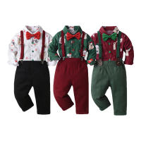 Camisa de manga larga con estampado animal para niños de Navidad con conjunto de dos piezas estilo suspensorio para niños - details 0
