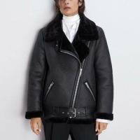 Chaqueta de piel de una pieza con cuello grueso para mujer, abrigo de manga larga con cinturón de cremallera diagonal, ropa de abrigo de invierno, nueva moda - details 3