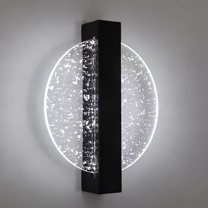 Lámpara de pared LED para interiores de 6W, lámpara de pared negra redonda creativa, 1500LM blanco frío 6500K, lámpara de pared LED moderna para pasillo, - 1