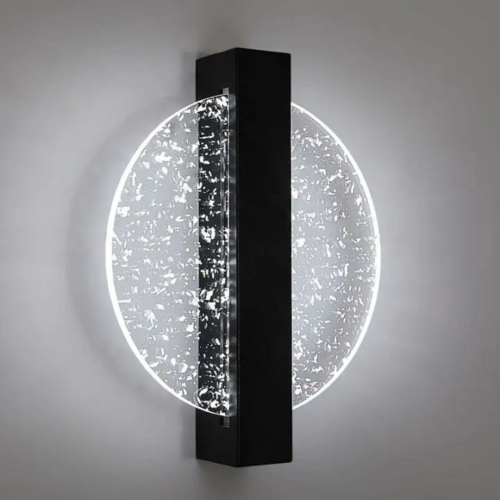 Lámpara de pared LED para interiores de 6W, lámpara de pared negra redonda creativa, 1500LM blanco frío 6500K, lámpara de pared LED moderna para pasillo, - 1