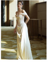 Elegante Vestido de Novia de Sátin Blanco Ajuste Delgado, Cola de Pescado, Temperamento de Lujo Ligero Moda de Mujer - details 8