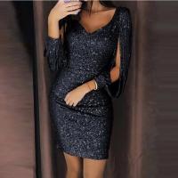 Elegante Vestido Mini de Fiesta para Mujeres 2024 Brillante con Lentejuelas y Borlas Cuello en V - details 8