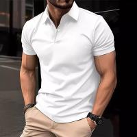 POLO de manga corta con botones de color sólido casual para hombres de alta gama. - details 0