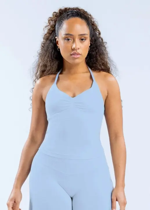 DFYNE-Top de tiras palangre de impacto para mujer, sujetador ajustado con espalda descubierta para yoga y gimnasio, ropa de entrenamiento elástica, top de gimnasio, sujetadores deportivos con cuello halter - 1